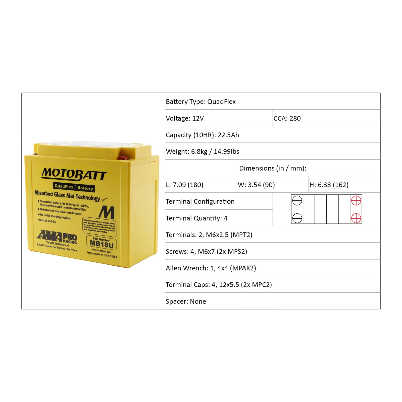 Motobatt Battery Quadflex AGM - MB18U - Image 4
