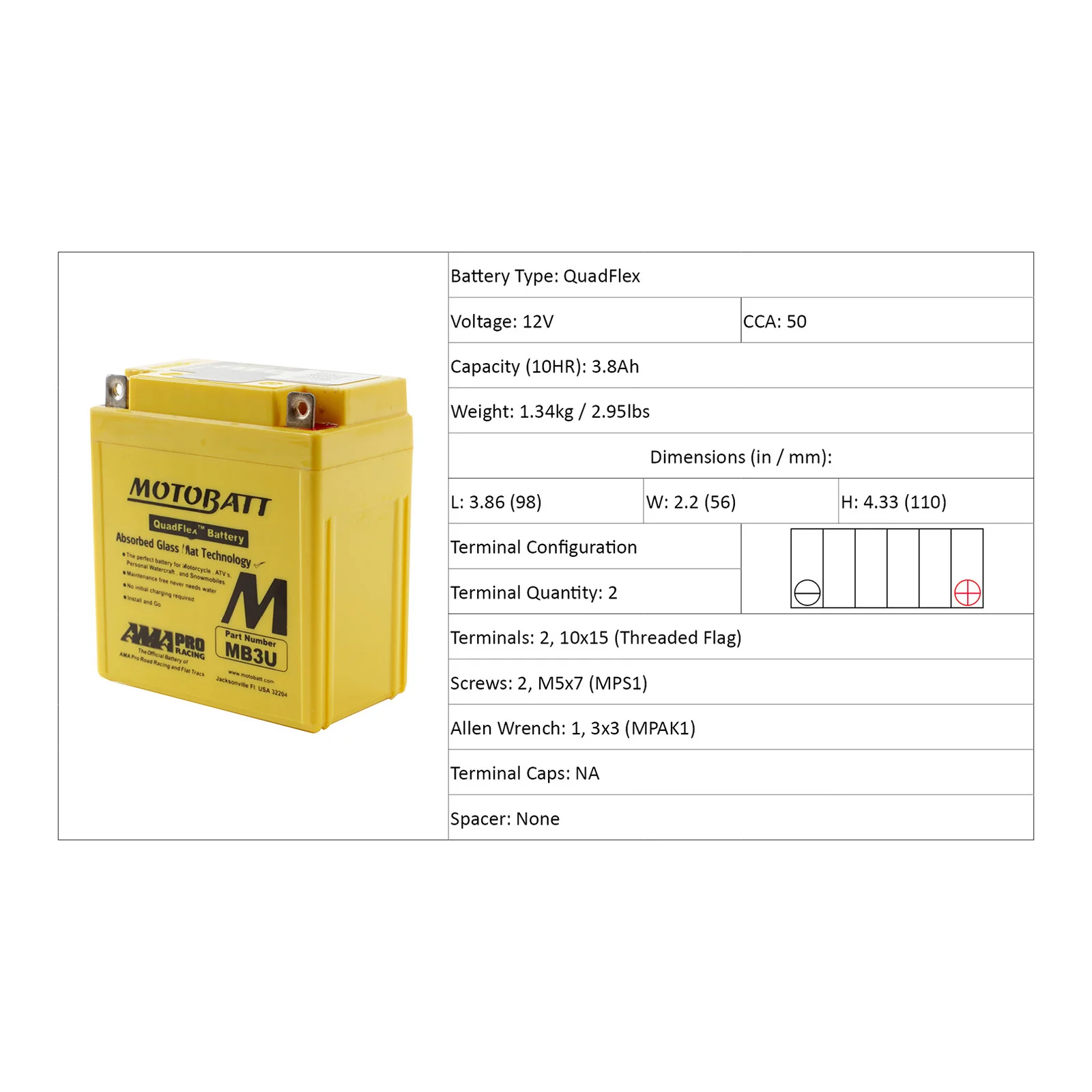 Motobatt Battery Quadflex AGM - MB3U - Image 4