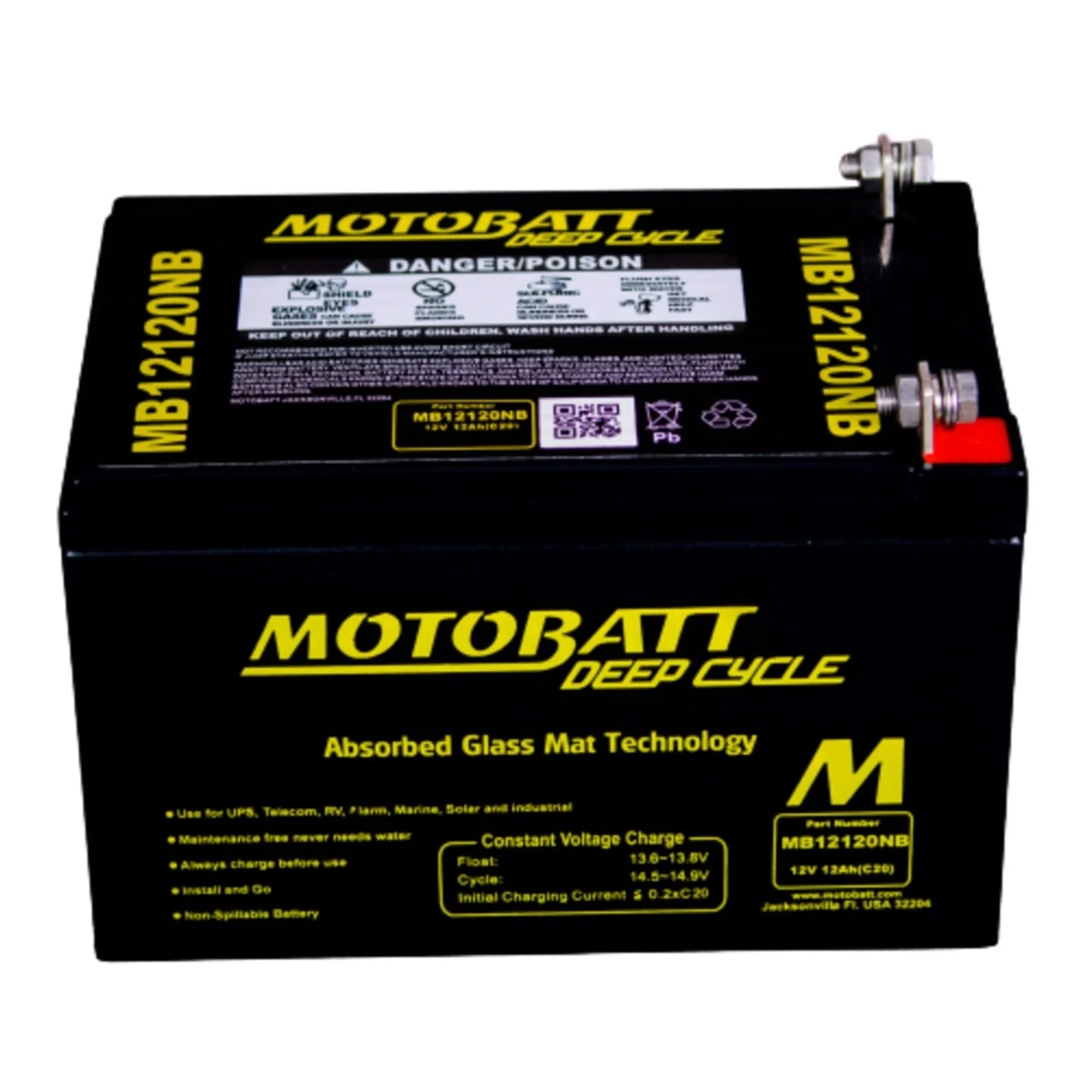 MB12120NB Motobatt Deep Cycle AGM 12ah/C10 - Image 2