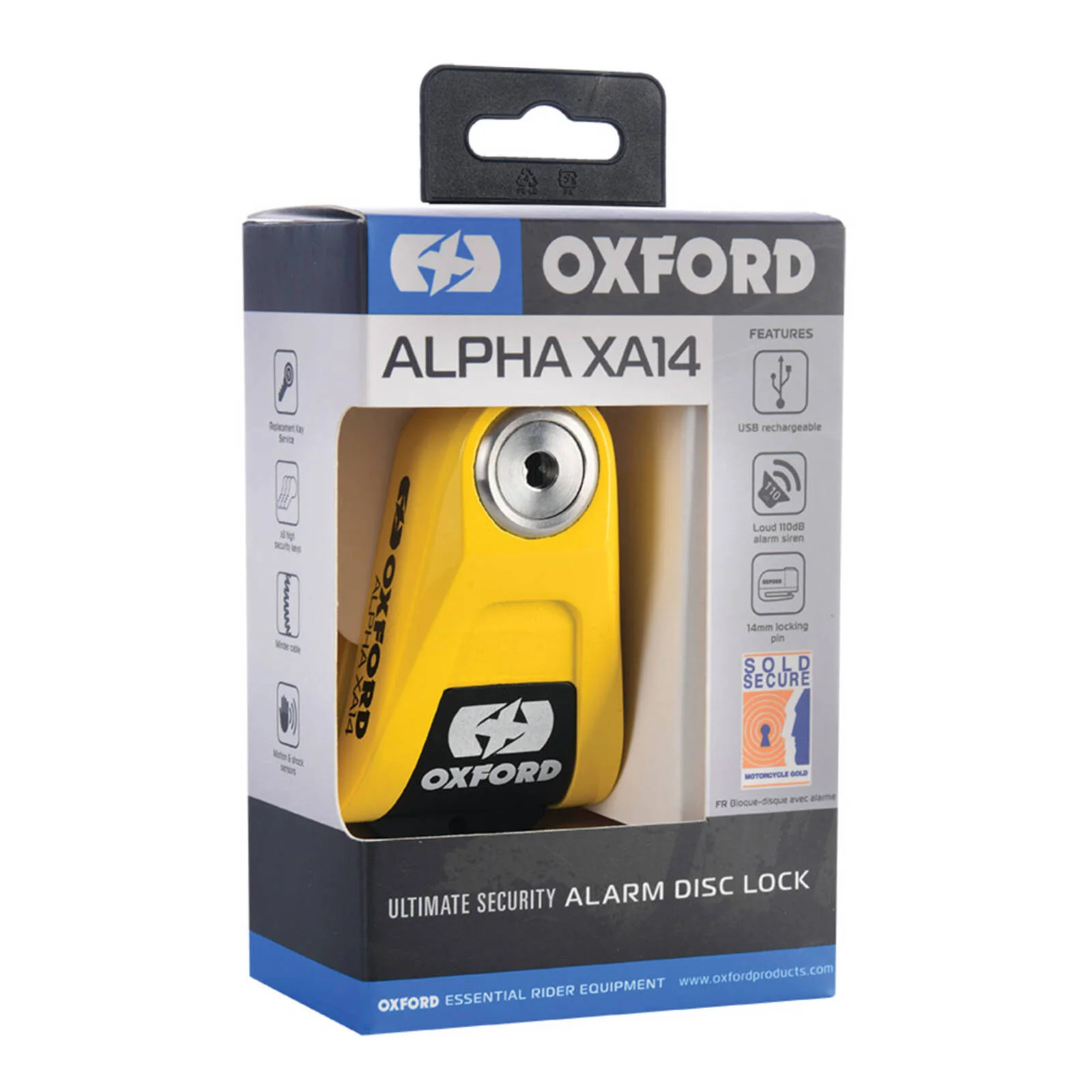 Oxford Alpha XA14 Alarm Disc Lock - Yellow / Black - Image 3