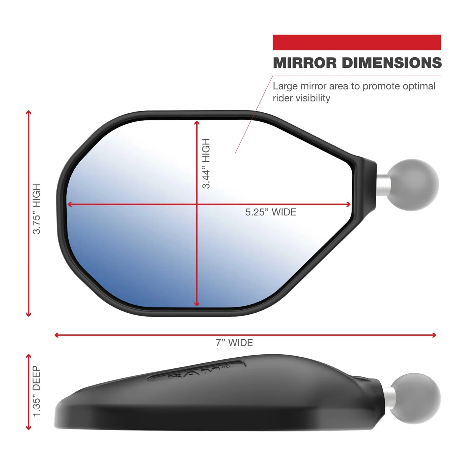 RAM Left & Right Tough-Mirror Kit with Standard Arms + M10 X 1.25 Bases - Image 4